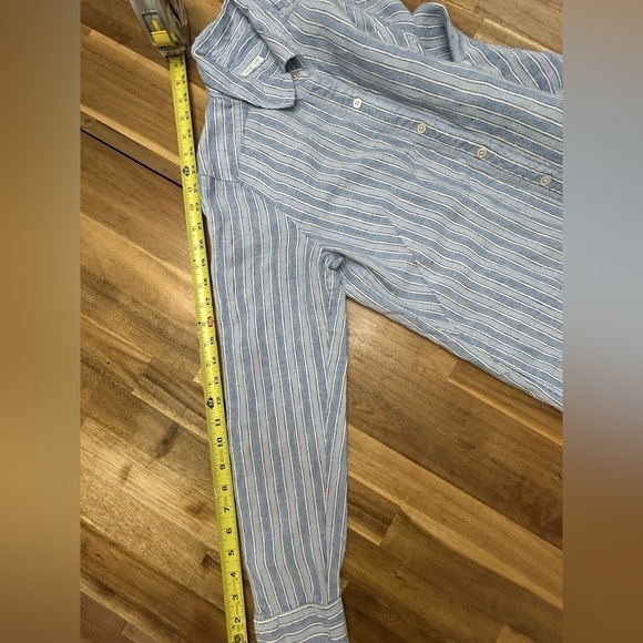 J. Jill Love Linen Light Blue White Striped Button Down Long Sleeve Dress Sz Sm - Picture 8 of 10